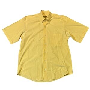 Paul Stuart mens L Large yellow stripe classic fit short sleeve oxford shirt EUC